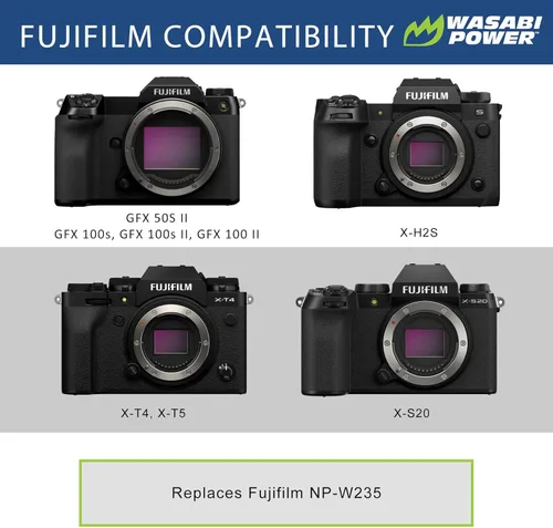 Miniatura 2 de Wasabi Power Batería (paquete de 2) y cargador dual para Fujifilm NP-W235 y compatible con Fujifilm X-H2S, GFX 50S II, GFX 100S, Fujifilm X-T4