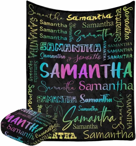 Miniatura 18 de Manta personalizada con nombre con fuente diferente y colorida para niños, mujeres y hombres, divertida decoración personalizada para el hogar, cama