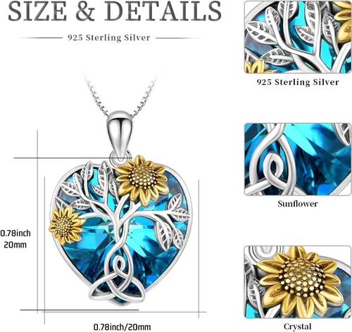 Miniatura 6 de CHENGHONG Collar de girasol de plata de ley 925, collar con colgante de árbol de la vida, margaritarosagirasol, joyería de girasol, regalos