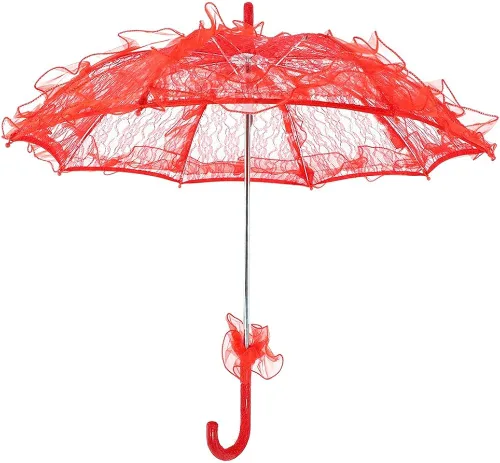 Sombrilla de encaje para novia, sombrilla de encaje rojo, sombrilla vintage bordada con flores para bodas, fiestas de baile, accesorios de