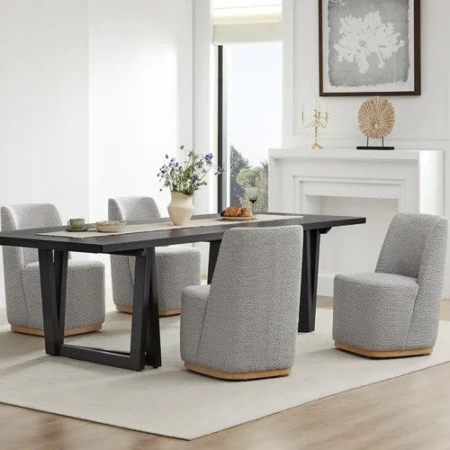 Miniatura 4 de CHITA Juego de 2 sillas de comedor tapizadas giratorias con ruedas, silla de comedor de tela moderna certificada FSC con ruedas, sillas de comedor