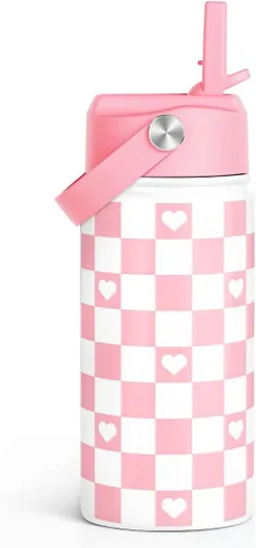Miniatura 20 de SANDJEST Botella de Agua para Niños con Tapa de Pajita - 12 Oz Botella de Acero Inoxidable Aislada con Dibujo de Animales para Niños y Niñas - Taza