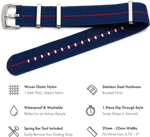 Miniatura 2 de Benchmark Basics Correa elástica de reloj Correa de reloj de nailon paracaídas de una pieza estilo militar para hombres y mujeres Elección