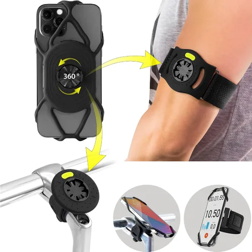 Bone Run + Bike Tie Connect Kit 1, soporte para teléfono 2 en 1 para correr y bicicleta, desmontable y giratorio, brazalete deportivo de 360° y