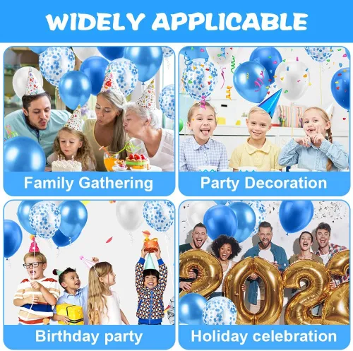 Miniatura 3 de Ainiv 15 globos de fiesta gruesos azules con cinta y confeti, globos metálicos de látex para baby showers, bodas, graduaciones y cumpleaños