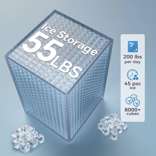 Miniatura 2 de Coolake Máquina comercial para hacer hielo, 200 libras por 24 horas con almacenamiento de 55 libras, enfriada por aire, máquina de hielo de acero