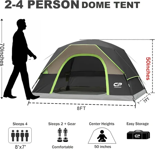 Miniatura 2 de CAMPROS CP Camping Tent 2/4/6 Person, Waterproof Windproof Double Layer Dome Tent, Easy Setup with Large Mesh Windows & Wide Door for Outdoor