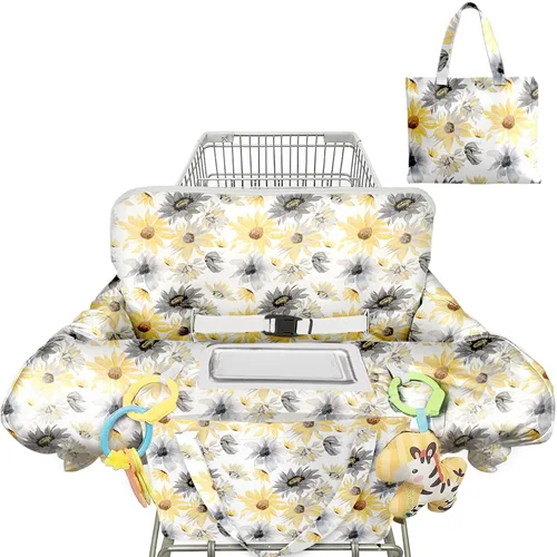 Miniatura 7 de Funda para carrito de compras para bebé, funda para silla alta 2 en 1, con arnés de seguridad, multifuncional, patrón de dinosaurio, color azul