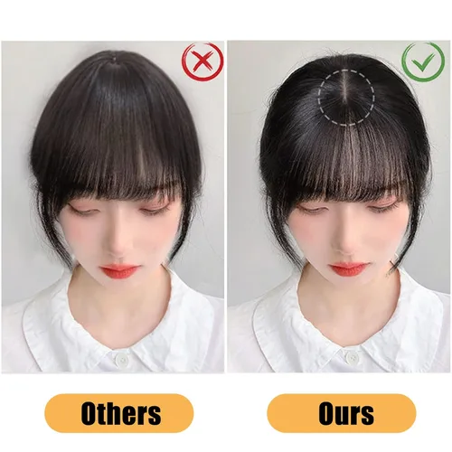 Miniatura 5 de NICENEEDED Flequillo con clip para mujer, extensiones de cabello con clip, flequillo de aire negro natural, flequillo de aire con flecos de tupé