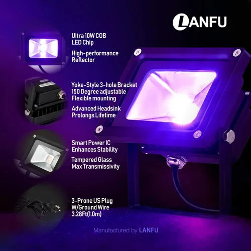 Miniatura 2 de Paquete de 2 luces LED negras de 10 W para neón fluorescente que brilla en la oscuridad, luz LED de alta potencia IP65 con enchufe para fiesta
