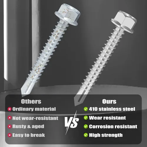 Miniatura 4 de VGBUY 320 piezas de tornillos autoperforantes para metal, #6 x 1/2 pulgada de acero inoxidable 410 tornillos autorroscantes para chapa de metal