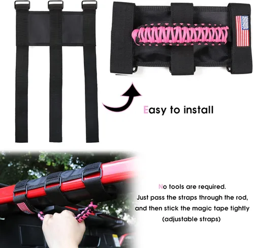 Miniatura 5 de sukemichi Asas de agarre para barra de agarre para Jeep Wrangler Accesorios TJ JK JL Gladiator JT UTV ATV – Hebilla de metal mejorada, rosa, paquete