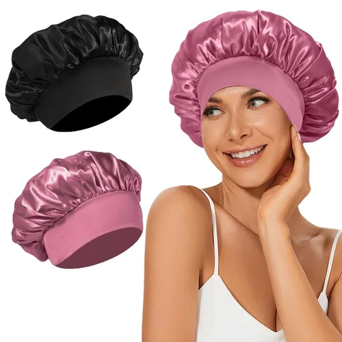 Miniatura 21 de 4 piezas de gorro de satén de seda, gorro de cabello para dormir, gorro de seda elástica de banda ancha para dormir, suave y transpirable