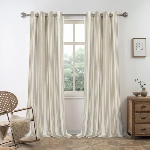 Miniatura 17 de DriftAway Chris Linen - Cortinas opacas con capa térmica y reductora de sonido, 63 pulgadas de largo para dormitorio, cortinas estampadas a rayas