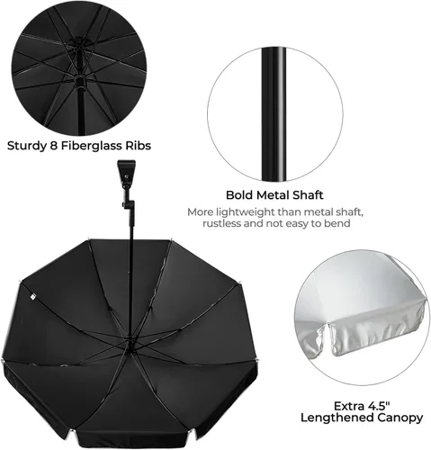 Miniatura 4 de G4Free Sombrilla universal UPF 50+ con abrazadera ajustable para exteriores, protección UV, silla de playa, sombrilla para cochecitos, sillas