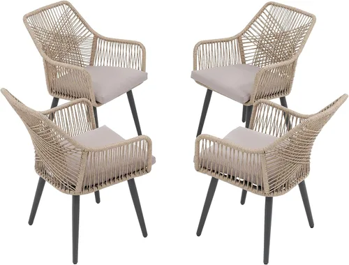Miniatura 12 de JOIVI Juego de 2 sillas de comedor para patio, sillas de ratán al aire libre con reposabrazos y cojines para césped exterior, jardín, patio