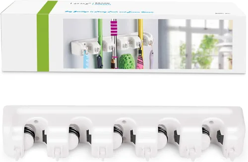 Miniatura 2 de LETMY Soporte de pared para escoba, soporte para fregona y escoba, estante de almacenamiento de garaje y organizador de herramientas de jardín, 5