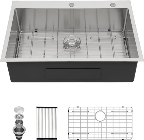 Miniatura 36 de Kichae Fregadero de Cocina de 21x20 Pulgadas, Fregadero de Barra Pequeño, Fregadero de Acero Inoxidable, Montaje Superior, Montaje Inferior