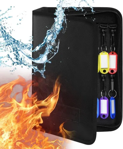 Estuche portátil ignífugo e impermeable con cremallera, 12 ganchos para llaves, organizador de llaves con etiquetas para llaves, organizador