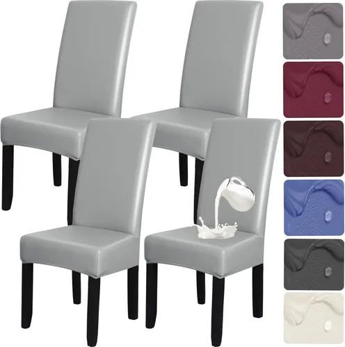 Miniatura 17 de HFCNMY Juego de 6 fundas para sillas de comedor, elásticas, impermeables, de poliuretano, color negro, fundas suaves para sillas de comedor, fundas
