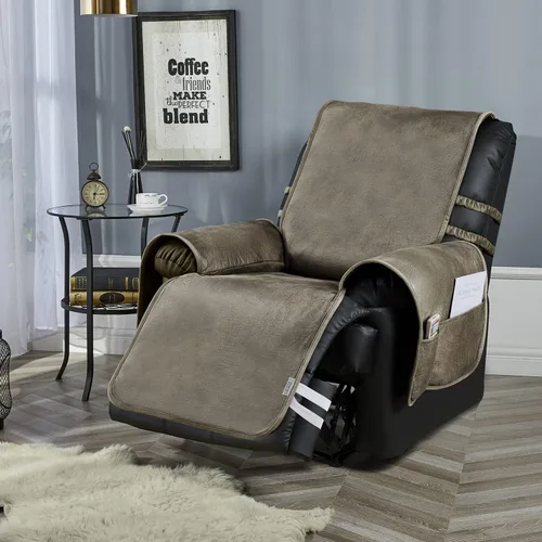 Miniatura 9 de STONECREST - Funda para silla reclinable, funda de piel sintética, se mantiene en su lugar (negro 2, sillón reclinable regular de 23 pulgadas)