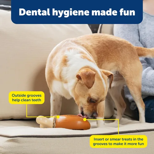 Miniatura 4 de PetSafe Busy Buddy Chompin' - Juguete de pollo para perros, reduce el aburrimiento, anillos de cuero crudo natural, goma sin BPA, apto