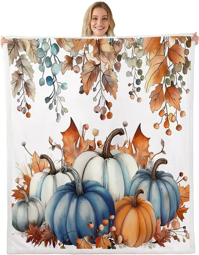 Miniatura 18 de Manfei Hello Fall Throw Blanket Pumpkin Maple Leaf Plaid Patchwork Fleece Blanket Autumn Theme Cozy Throws for Bed Couch Sofa,Kids Boys Girls Room