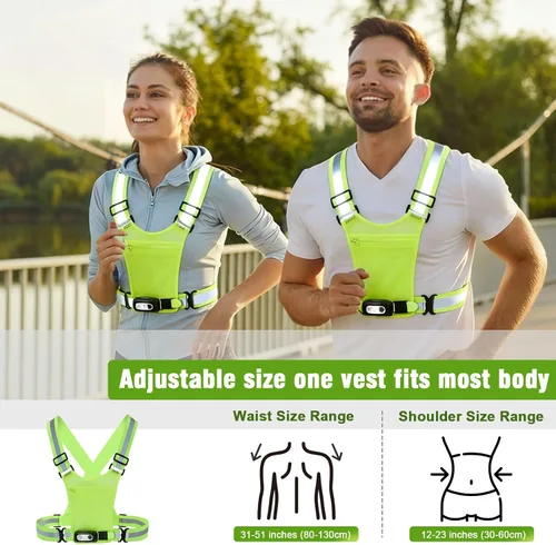 Miniatura 5 de Luces de correr para corredores, chaleco reflectante con sensor de movimiento de 3 modos, luces con inclinación ajustable de 45°, chaleco