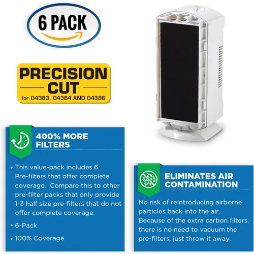 Miniatura 3 de VEVA Reemplazo de prefiltro compatible con purificador de aire Hamilton Beach 04383, 04384, 04386, paquete de 6 filtros de carbono eliminadores