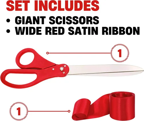 Miniatura 3 de Kit de ceremonia de corte de cinta roja, tijeras gigantes de 25 pulgadas para eventos especiales, tijeras grandes ceremoniales con cinta roja