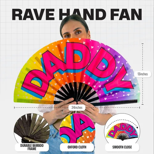 Miniatura 52 de SoJourner Bags Rave Fan – Ventilador plegable grande – Ventilador de mano Clack para raves, Halloween, Burlesque, trajes de arcoíris para mujeres