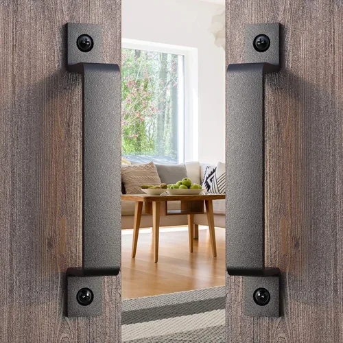 Miniatura 2 de Paquete de 2 manijas de barra recta de 8 pulgadas para puerta de granero, tiradores de hierro fundido negro para puertas correderas, puertas