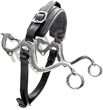 Miniatura 2 de Dragon Hackamore Bitless - Broca de caballo inglesa occidental ajustable, color negro