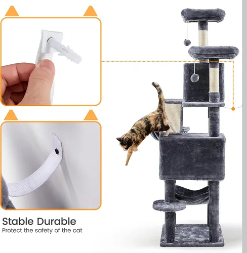 Miniatura 9 de Yaheetech Árbol para gatos de varios niveles, torre para gatos de 71.5 pulgadas de alto con 2 condominios de felpa, 2 perchas acolchadas, hamaca