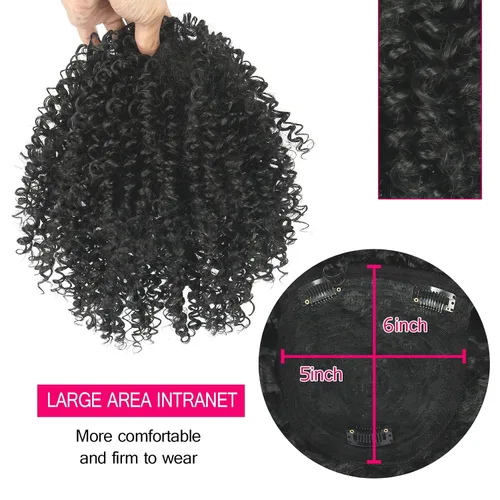 Miniatura 4 de Oseti Peluca de cabello rizado afro negro corto con clip en piezas sintéticas para mujeres con cabello delgado, pelucas negras suaves naturales