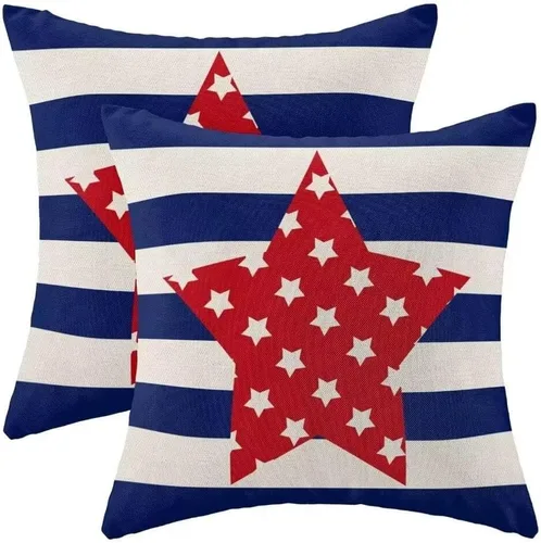 Miniatura 27 de Juego de 2 fundas de almohada decorativas para el 4 de julio, 16 x 16 pulgadas, diseño patriótico de estrellas azul marino del Día