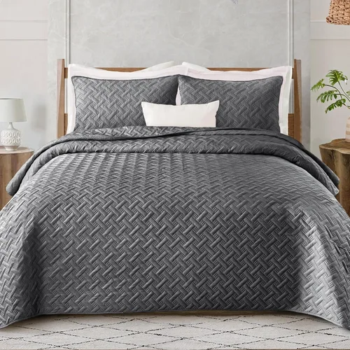 Exclusivo Mezcla - Juego de edredón suave de tamaño King de 3 piezas, colchas ligeras grises, juego de ropa de cama para todas las estaciones,