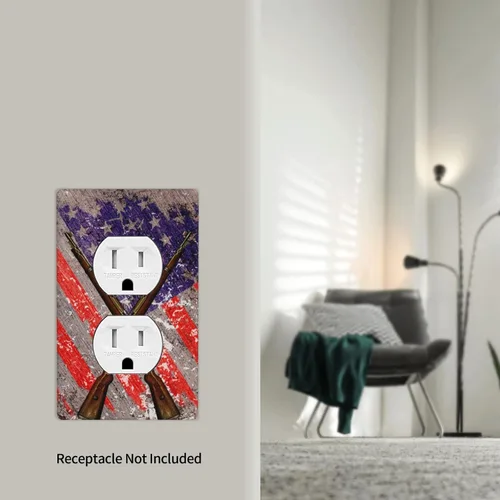 Miniatura 5 de Placa de pared para receptáculo de pared con bandera estadounidense, escopeta, dúplex, 1 placa de interruptor de banda y cubierta de toma de Retro