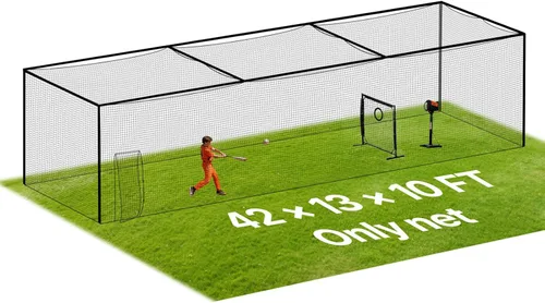 Miniatura 10 de VEVOR Jaula de bateo de béisbol, red profesional de entrenamiento de bateo de béisbol de sóftbol, resistente, resistente, cerrada, de polietileno