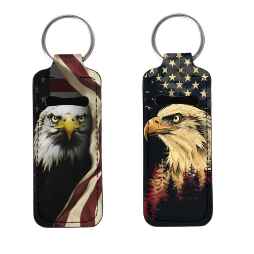 Soporte para bálsamo labial con bandera americana, águila calva, llavero, soporte portátil para brillo de labios, organizador para rastreador de
