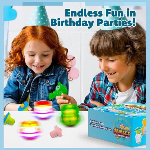 Miniatura 5 de IPIDIPI TOYS Spineez Trompos de Animales con Luz Giratoria – 8 Lindos Giradores LED para Niños – Rellenos Ideales para Calcetines Navideños