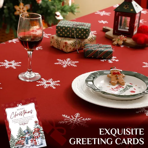Miniatura 5 de Softalker Mantel Navideño Rectangular 60x102 Pulgadas, Mantel Rojo de Mesa de Invierno Navidad Muñeco de Nieve Camión, Cubierta de Mesa