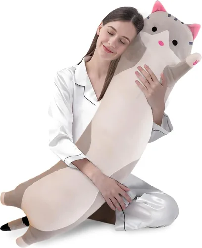 Miniatura 26 de shangman Bonita muñeca de gato de peluche, bonita almohada de peluche suave de caricaturas, almohada larga para dormir, regalo del día de San Negro