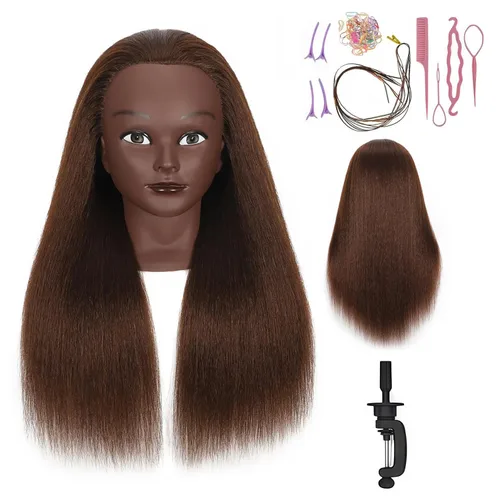Miniatura 11 de Maniquí de cabello 100% real, de 16 pulgadas, cabeza de entrenamiento, maniquí de cosmetología, para peluquería, práctica, trenzar el cabello