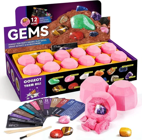 Miniatura 9 de Gamerside - Kit de minería de minerales, kit de excavación de piedras preciosas, 12 piedras preciosas y cristales de colección de piedras preciosas