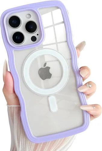 Miniatura 33 de Yeddabox Magsafe - Funda compatible con iPhone 13, diseño de ondas, lindo marco de colores de caramelo con ondas de agua, a prueba de golpes