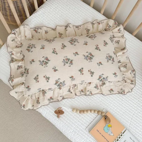 Miniatura 17 de BuLuTu Funda de almohada de algodón para niños pequeños, tamaño estándar, estampado de flores de Galsang, suave funda de almohada de viaje con borde