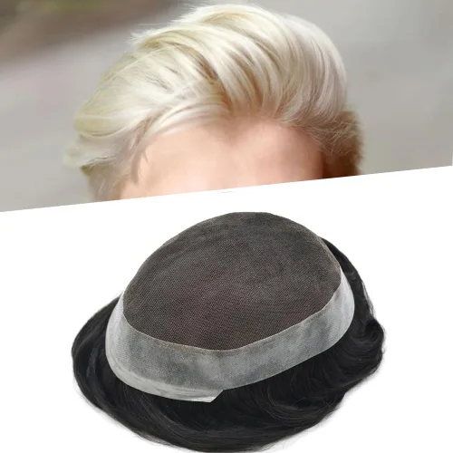 Miniatura 23 de Toupee para hombres Piezas de pelo suizo encaje Real Cabello humano sistema de reemplazo para hombres Toupee Protesis Capilar Para Hombre 7x9