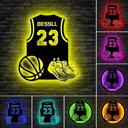 Letrero de neón personalizado de baloncesto, luz nocturna LED de metal de baloncesto para arte de pared, 16 colores cambiantes de baloncesto,