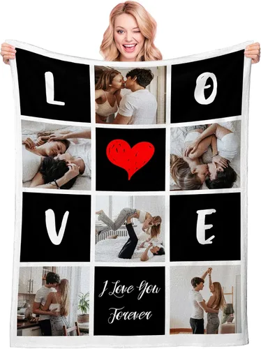 Miniatura 9 de Manta personalizada con texto fotográfico, manta de Navidad personalizada, manta de franela personalizada para bebés, familiares, parejas y amigos
